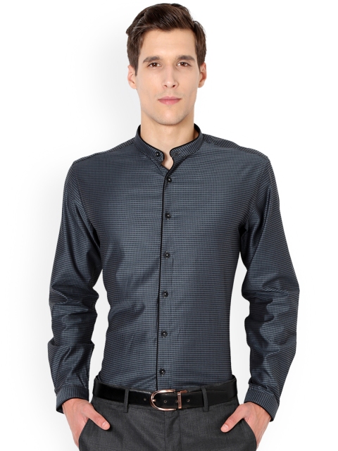 

V Dot Men Black & Grey Slim Fit Printed Formal Shirt