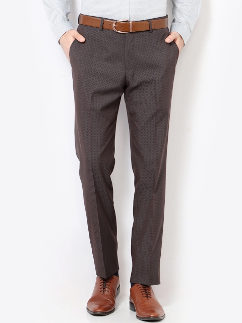 

V Dot Men Brown Slim Fit Printed Formal Trousers