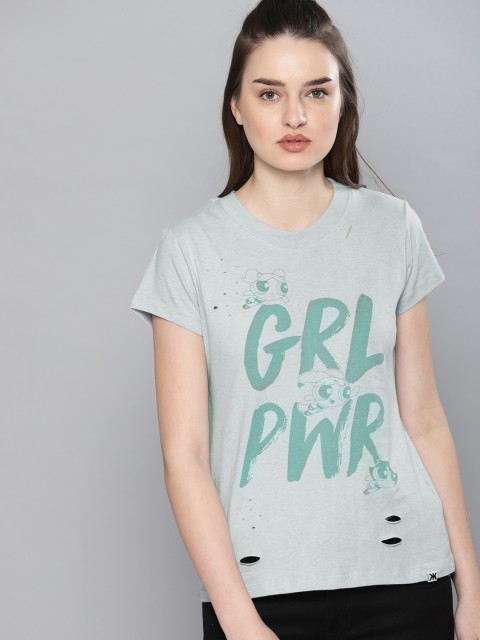 

Powerpuff Girls by Kook N Keech Women Blue Printed Round Neck T-shirt