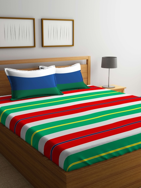 

Portico New York White & Red Striped Flat 144 TC Cotton 1 King Bedsheet with 2 Pillow Covers