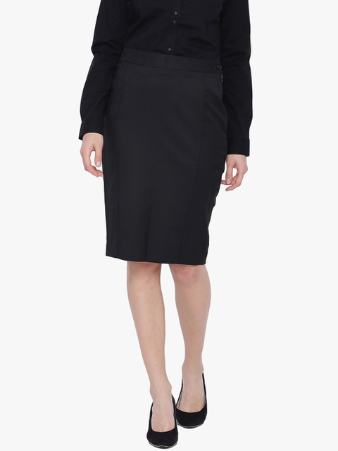 

Van Heusen Women Black Solid Pencil Skirt