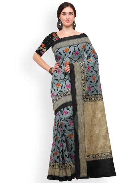

Blissta Grey Art Silk Printed Bhagalpuri Saree