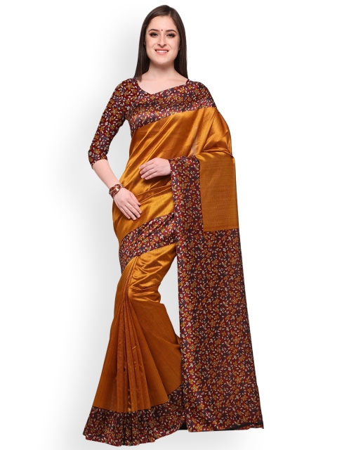 

Blissta Mustard & Red Art Silk Solid Mysore Silk Saree