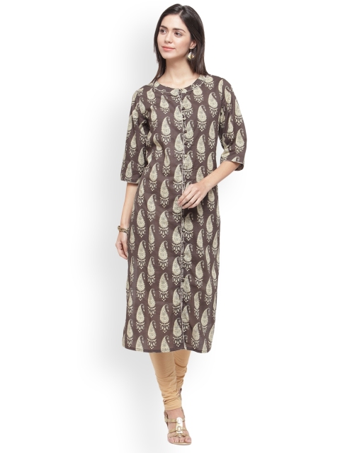 

Laabha Women Brown Printed Straight Kurta