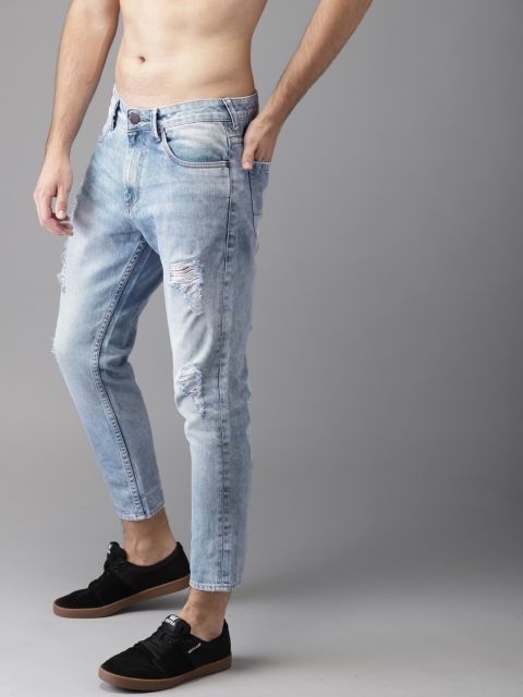 

HERE&NOW Men Blue Slim Fit Mid-Rise Distressed Cropped Jeans
