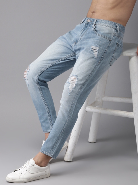 

HERE&NOW Men Blue Slim Fit Mid-Rise Mildly Distressed Cropped Jeans