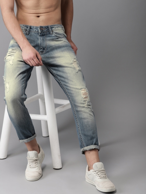 

HERE&NOW Men Blue Slim Fit Mid-Rise Mildly Distressed Cropped Jeans