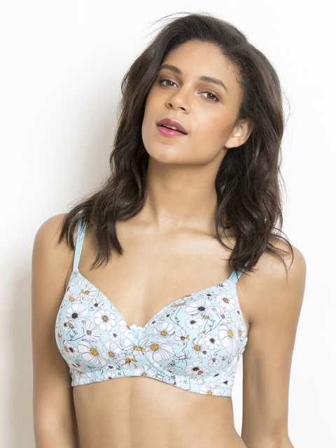 

Zivame Blue Printed Underwired Lightly Padded T-shirt Bra