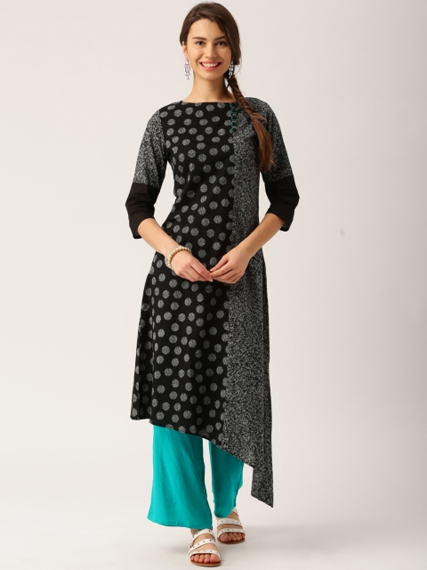 

Jaipur Kurti Women Black & Blue Printed Kurta with Palazzos