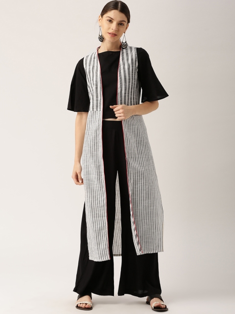 

Jaipur Kurti Women Black & White Striped Kurta with Palazzos
