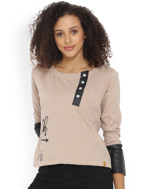 

Campus Sutra Women Brown Printed Boxy Top