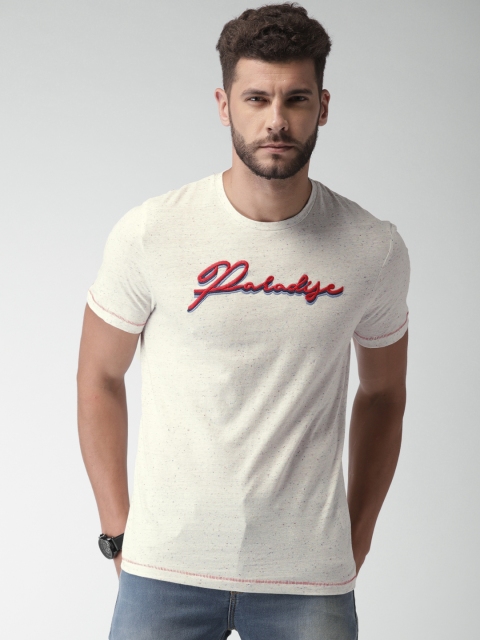 

Celio Men Off-White Printed Round Neck T-shirt