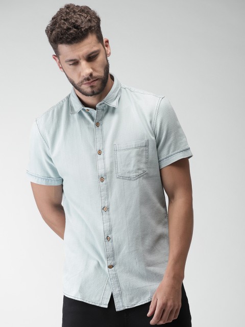 

Celio Men Blue Regular Fit Self Design Casual Shirt