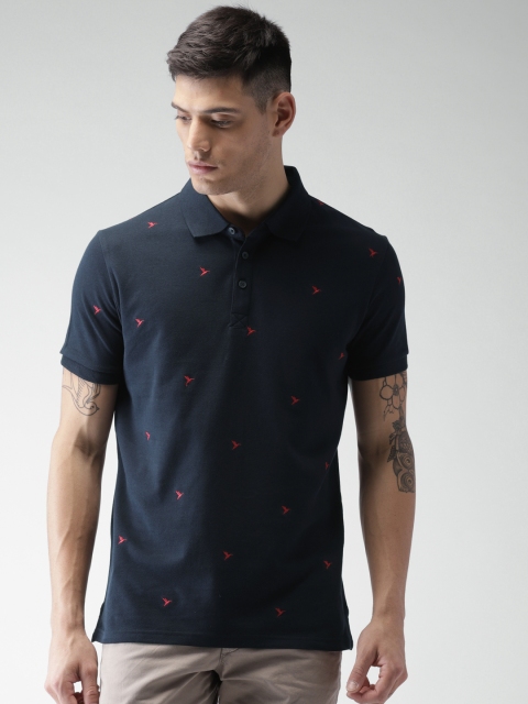 

Celio Men Navy Blue Self Design Polo Collar T-shirt