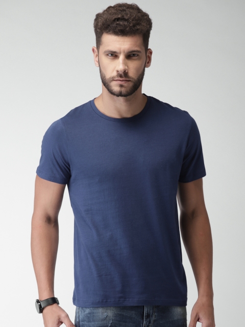 

Celio Men Blue Solid Round Neck Pure Cotton T-shirt