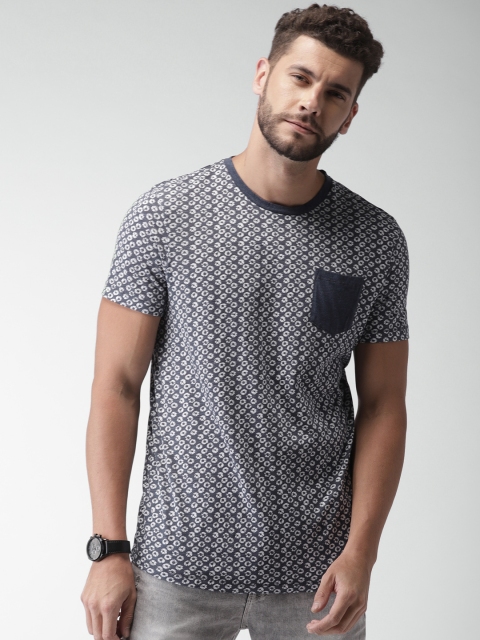 

Celio Men Blue & White Printed Round Neck T-shirt