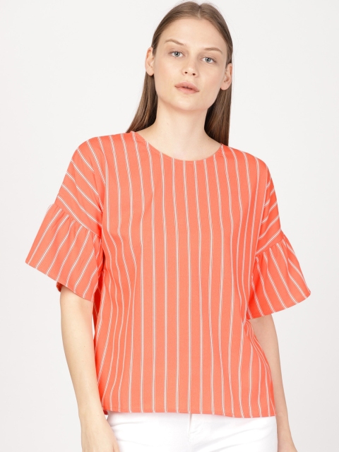 

ether Women Coral Pink & White Striped Top