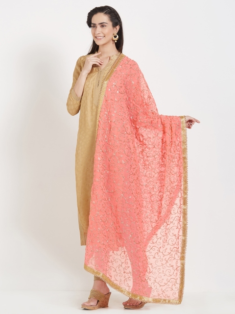 

Dupatta Bazaar Peach-Coloured & Gold-Toned Embroidered Dupatta