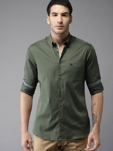 

THE BEAR HOUSE Men Green Slim Fit Solid Formal Shirt