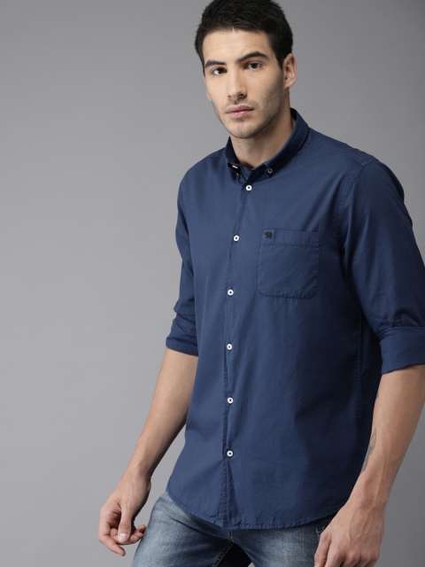 

THE BEAR HOUSE Men Navy Blue Club Slim Fit Solid Casual Shirt