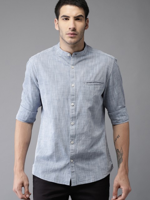 

THE BEAR HOUSE Men Blue Club Slim Fit Self-Design Casual Shirt