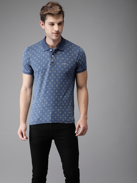 

Flying Machine Men Blue Printed Polo Collar T-shirt