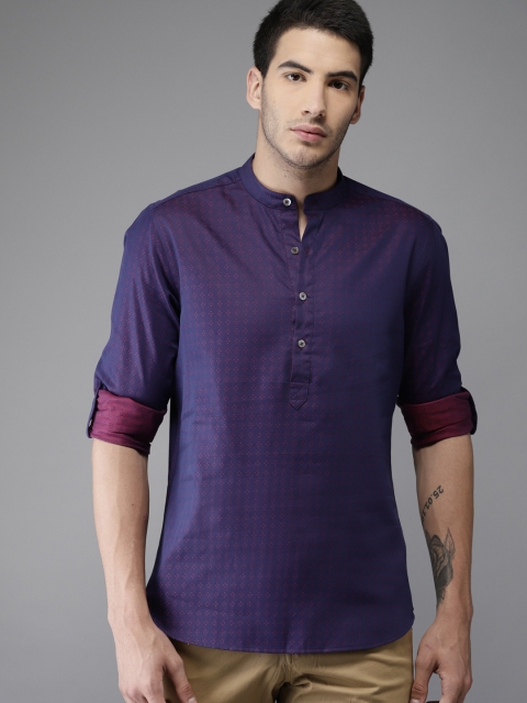 

THE BEAR HOUSE Men Purple Club Slim Fit Self-Design Ethnic Shirt