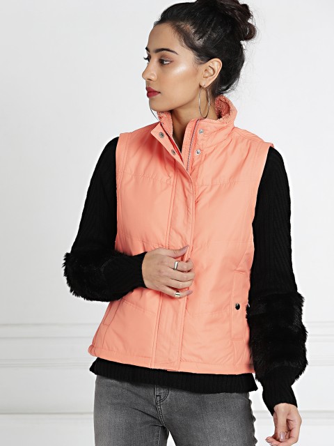 

all about you Women Pink Fleece Padded Sleeveless Jacket