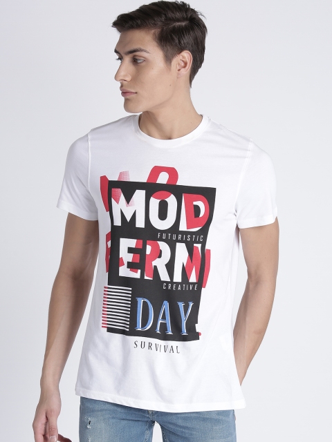 

Splash Men White Printed Round Neck T-shirt