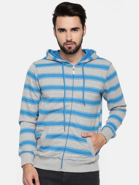 

Splash Men Blue & Grey Striped Hooded Sweatshirt