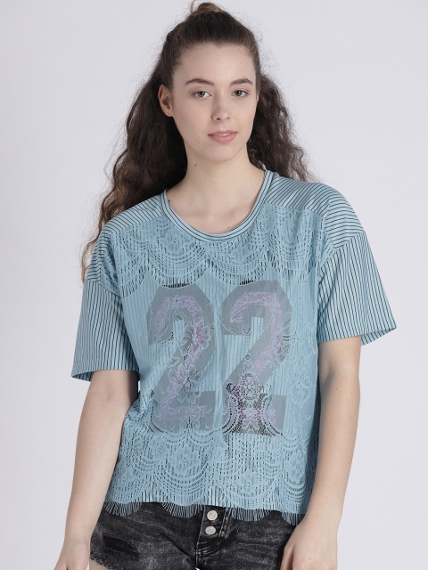 

Splash Women Blue Striped Boxy Top