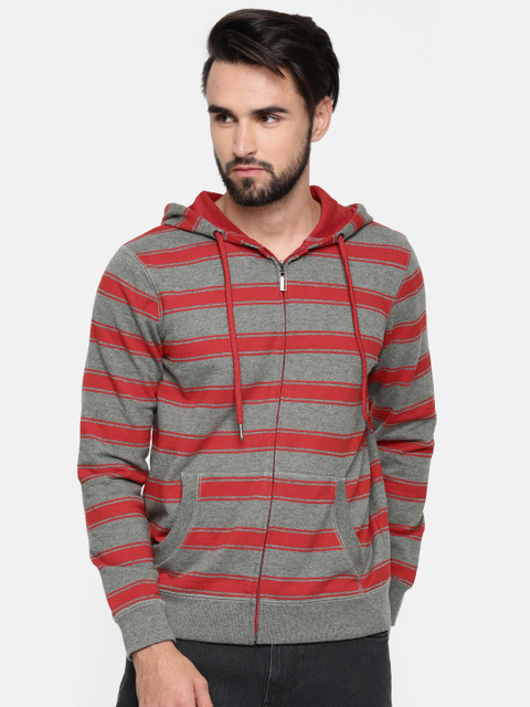

Splash Men Red & Grey Striped Hooded Sweatshirt