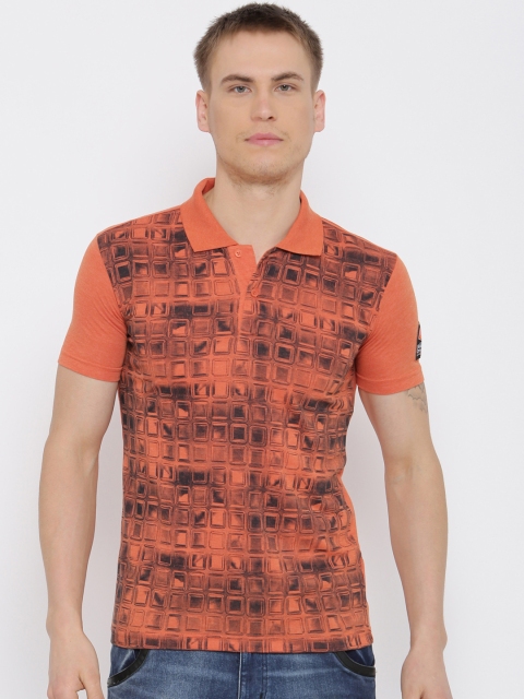 

Duke Men Rust Printed Polo Collar T-shirt