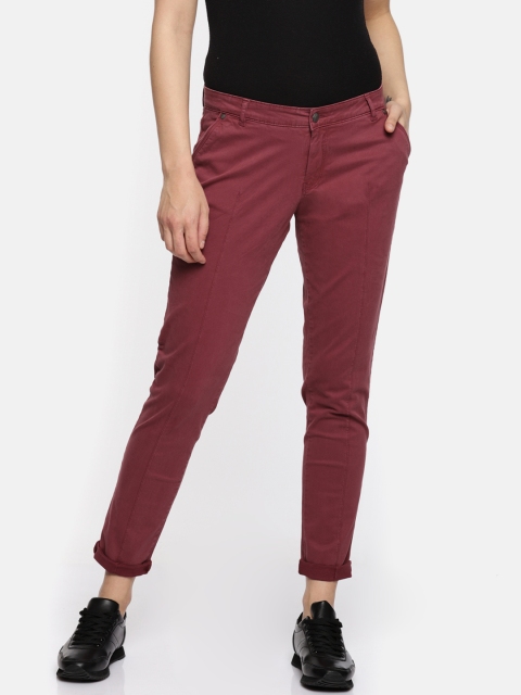 

Splash Women Burgundy Slim Fit Solid Regular Trousers