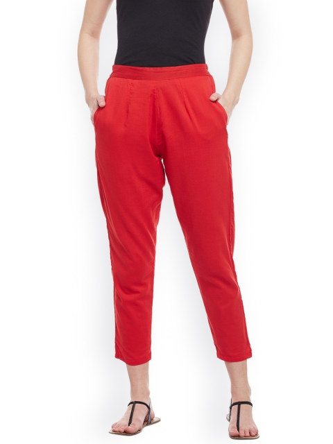 

Meee Women Red Regular Fit Solid Peg Trousers