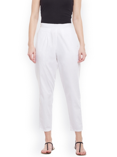 

Meee Women White Regular Fit Solid Semi-Sheer Peg Trousers