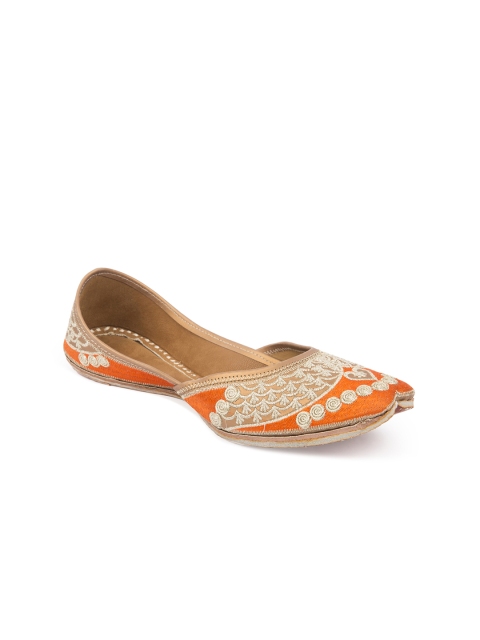 

Ta Chic Women Orange Embroidered Handcrafted Juttis