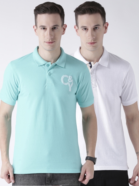 

Club York Pack Of Two Men Navy Blue & white Solid Polo Collar T-shirts