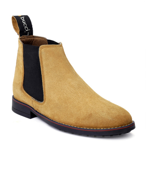 

bacca bucci Men Tan Solid Leather High-Top Flat Boots