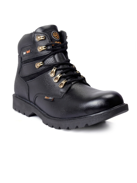 

bacca bucci Men Black Solid Leather High-Top Flat Boots