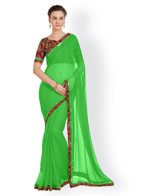 

Mirchi Fashion Green Embellished Poly Chiffon Saree