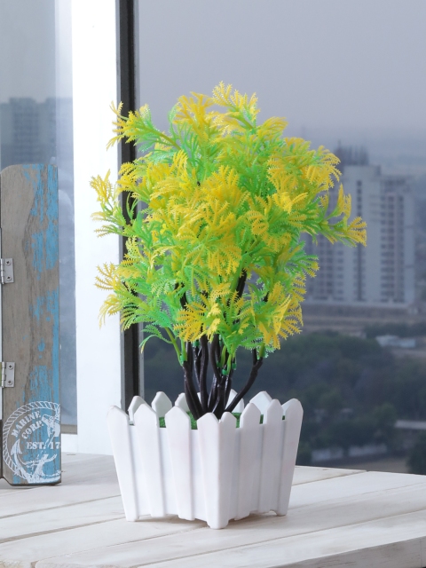 

FOLIYAJ Green & Yellow Artificial Bonsai Tree with White Plastic Pot