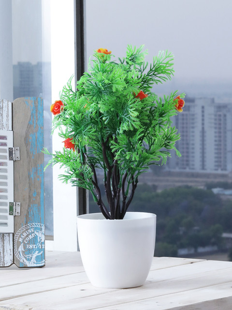 

FOLIYAJ Green Artificial Bonsai Tree with Plastic White Pot