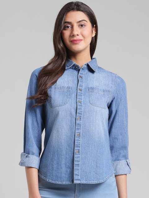 

Trend Arrest Women Blue Classic Regular Fit Faded Casual Shirt