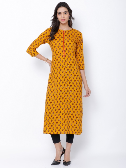 

Vishudh Women Mustard & Red Printed Straight Kurta