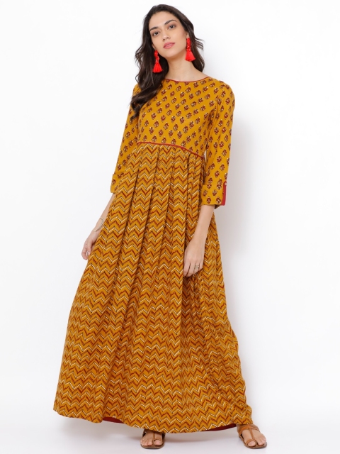 

Vishudh Women Mustard Printed Anarkali Kurta
