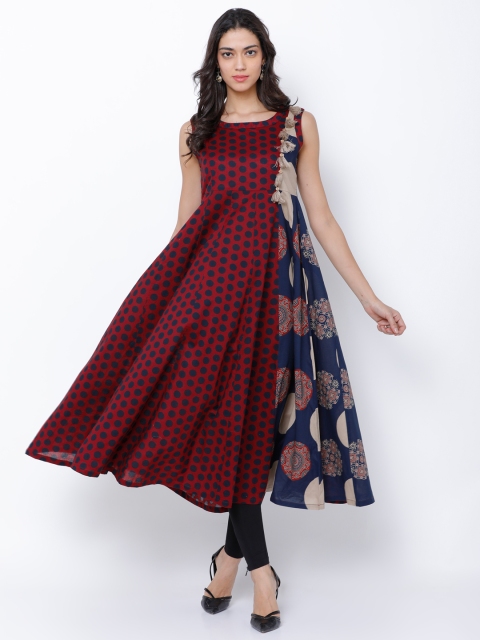 

Vishudh Women Maroon & Blue Printed Anarkali Kurta