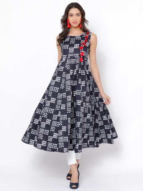 

Vishudh Women Navy Blue Printed Anarkali Kurta