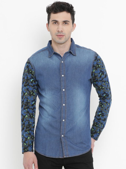 

SHOWOFF Men Blue Smart Slim Fit Faded Casual Shirt