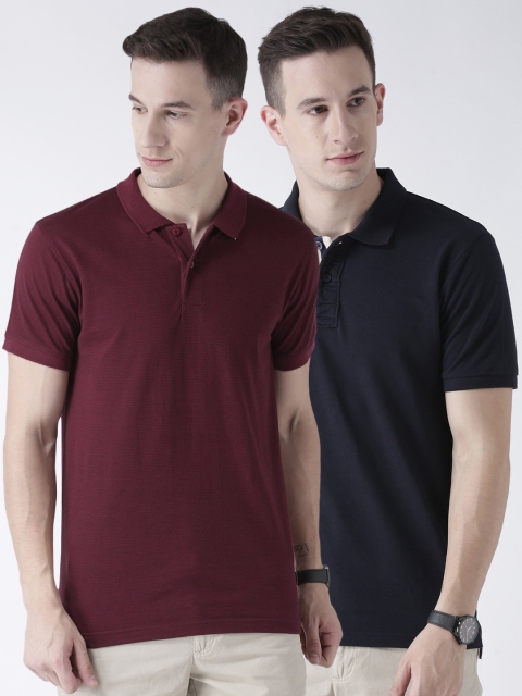 

Club York Men Pack of 2 Solid Polo Collar T-shirts, Maroon